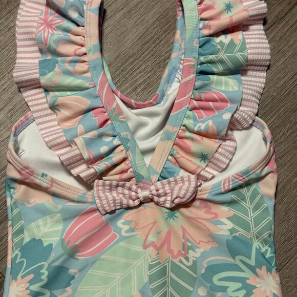 Ruffle Butts Girls 1 Piece Swimsuit Size 6 Pastel Floral Ruffle Sleeve Bow Back - Picture 5 of 8